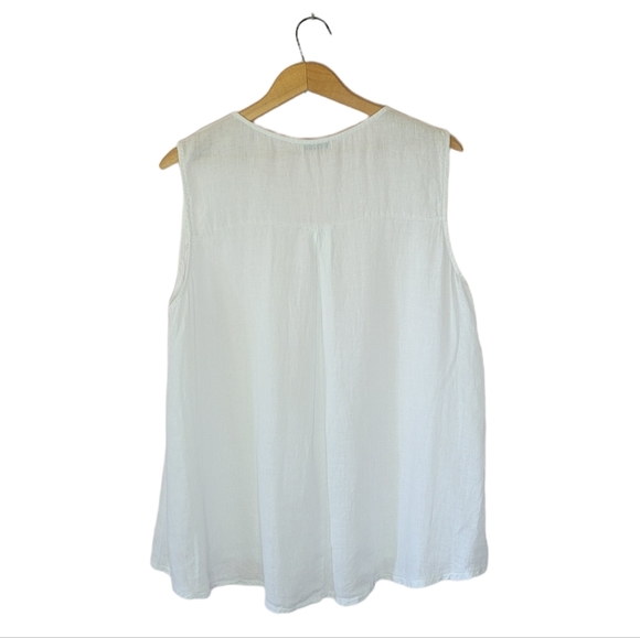 Plus size 1x Italian Made white linen sleeveless top by TERZO MILLENNIO - Picture 3 of 7